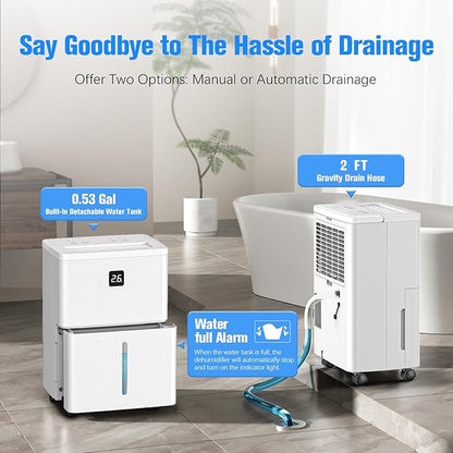 DEVERSE Max 25 Pints Dehumidifier for Home/Bedroom/Basement, 3000 Sq.Ft Coverage, with Drain Hose, Smart Humidity Control & Large Tank