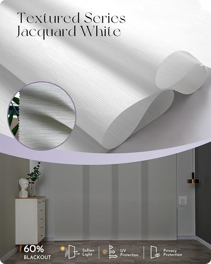 Graywind Motorized Sliding Panel Blinds Light Filtering Compatible with Alexa Google Smart Custom Panel Track Blinds Remote Control for Patio Sliding Door (Dimout Jacquard White)