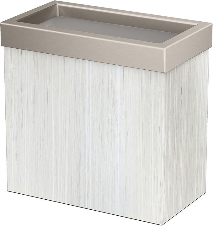 Gatco Small Bathroom Trash Can with Lid, Rectangle 3 Gallon Wastebasket, Under Sink, White Oak with Satin Nickel, for Bathroom, Bedroom, Office (1943SN)