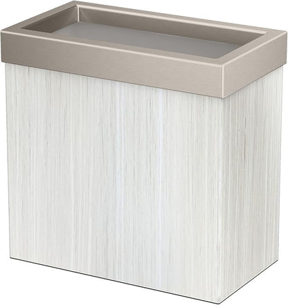 Gatco Small Bathroom Trash Can with Lid, Rectangle 3 Gallon Wastebasket, Under Sink, White Oak with Satin Nickel, for Bathroom, Bedroom, Office (1943SN)