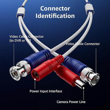 ANNKE 30M/100ft BNC Cable, Video Power Extension Surveillance Camera Cables for CCTV Security DVR System Installation, Free 8X BNC Connectors and 100pcs Cable Clips Included, 4 Pack, White