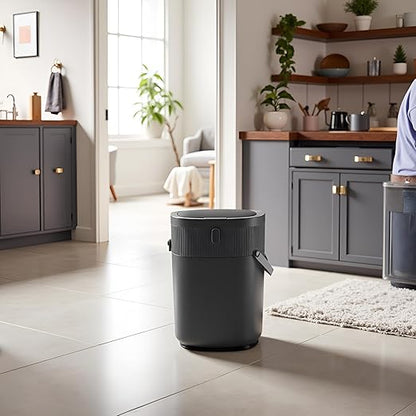 WM-DZT-12-36S Smart Motion Sensor Trash Can, Ultra-Quiet Soft-Close | Long Battery Life | Built-in Bag Storage & Portable PU Handle (Black)