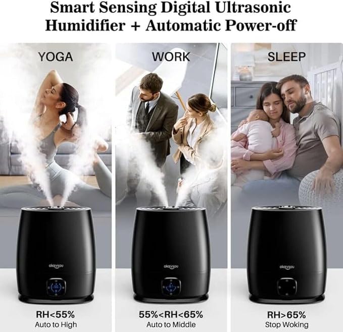 Okaysou Humidifiers, 6L Smart Humidifier and Diffuser for Bedroom Large Room W/Remote Control, Filterless, 50 Hour Top Fill Cool Mist Humidifiers with Humidistat for Babies, Plant, Sleep Mode, Timer