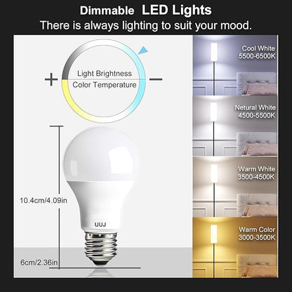 Dimmable A19 LED Bulb with Remote Control,800LM 9W Bright Led Light Bulbs,3000-6000K Adjustable Color Temperature Lamp Bulb with E26 Base,Timing,Memory Function,LED Light for Bedroom Livingroom Lamp