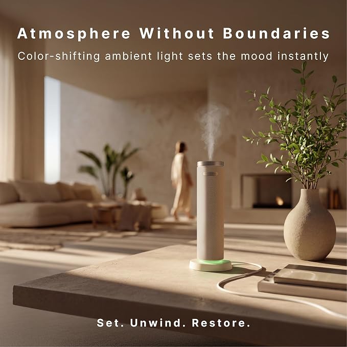 Homedics SereneScent Waterless Diffuser, Cold Air Scent Machine for Home | Diffuser for Large Rooms, App-Controlled Fragrance Diffuser with Timer and Ambient Lights, Beige