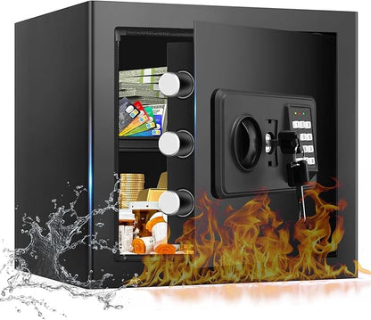 1.8 Cub Small Fire Safe for Home Use, Digital Security Safes Fireproof Waterproof with Combination Lcok and Removable Shelf, Anti-theft Fireproof Safe Box for Document Money Valuables