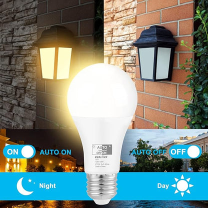 Qualilux Dusk to Dawn Light Bulbs 850LM, 60W Equivalent, Soft White, LED 9.5W, A19, E26 Base, 2-Pack, HQ-H015