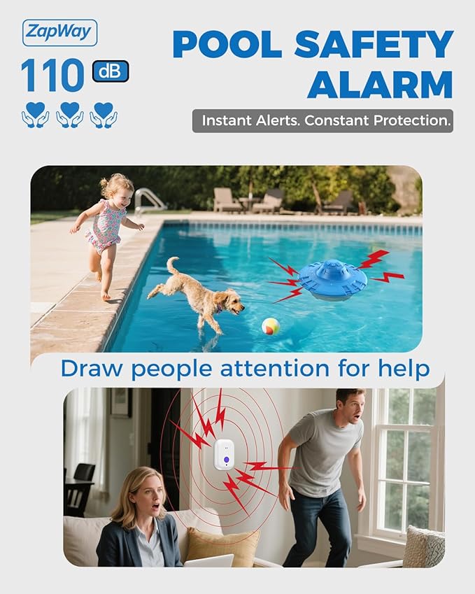 Pool Alarm with Indoor Receiver, 110dB Ultra Loud Floating Alarm for Inground & Above Ground Pools, Adjustable Sensitivity for Backyard Water Safety with Children & Pets, Navy-Black
