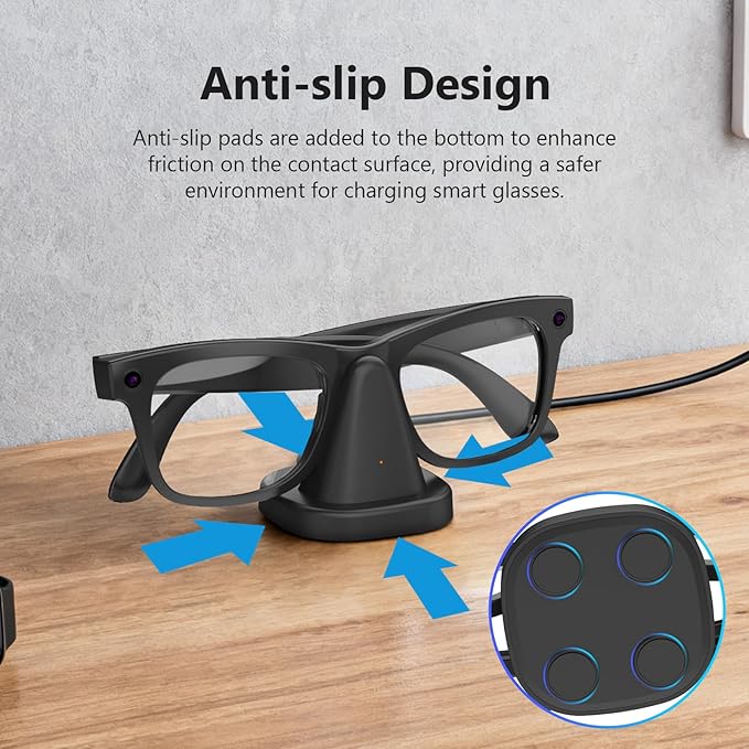 Ray-Ban Meta Charger, 2-in-1 Charging Set for Wayfarer, Headliner, Skyler - Desktop Dock (3.3ft) & Wearable Cable (4.9ft) - Portable Charging Solution for Travel, Office, Home, Meta Glasses Charger