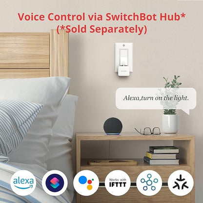 Switchbot Smart Switch Button Pusher (Bluetooth) with Hub Mini Matter – Fingerbot for Rocker Switch/One-Way Buttons, App Timer Control, No Wiring, Voice/Remote Control, White