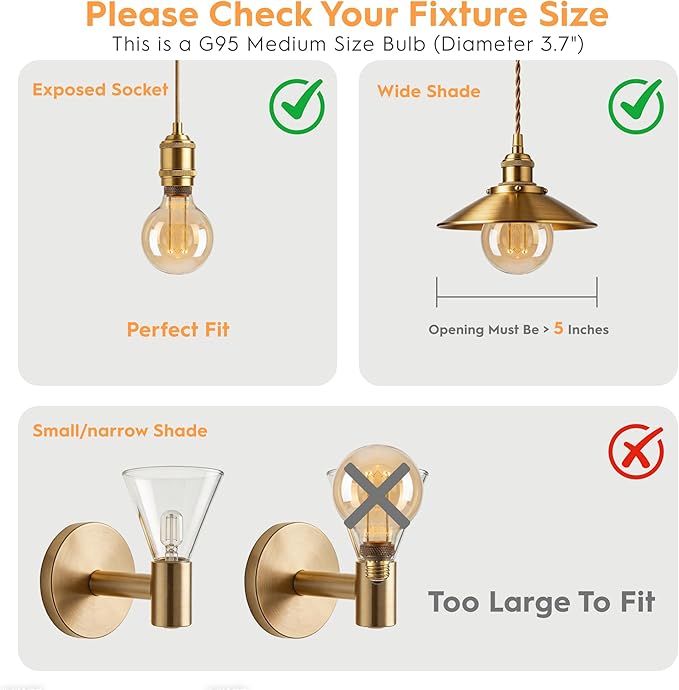 Globe Edison LED Light Bulb, Vintage Decorative Dimmable Bulb Round Glass Cover, 3.5W Low Lumen Eye-Caring Soft Dim Lighting for Mood(Not Daylight White), E26 Medium Base, Amber RN G95