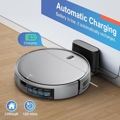 Robot Vacuum and Mop Combo, 2 in 1 Robotic Vacuum Cleaner with Schedule, App/Alexa/Voice Control, Slim 2.87", Self-Charging, Strong Suction & Long Runtime, Ideal for Hard Floor, Pet Hair, Carpet