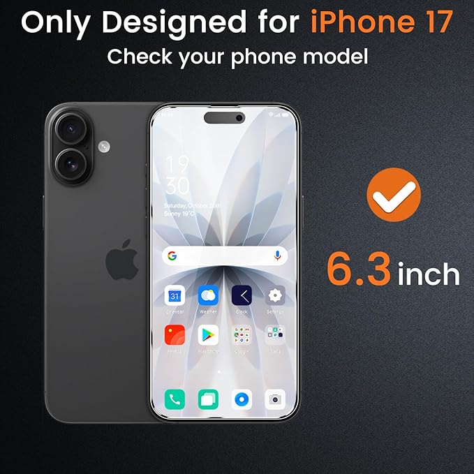 Lesakit 4 Pack Privacy Screen Protector for iPhone 17 6.3-Inch with 4 Pack Camera Lens Protector, Anti Spy Tempered Glass Film 9H Hardness Bubble Free Case Friendly