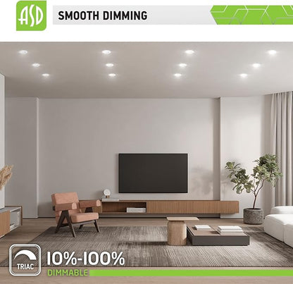 ASD 12 Pack 4 Inch Retrofit LED Recessed Light - 9W 2700K-5000K 700LM Retrofit LED Recessed Lighting 4 Inch, Dimmable Recessed Lights, Wet Rated Baffle Trim Can Lights, UL