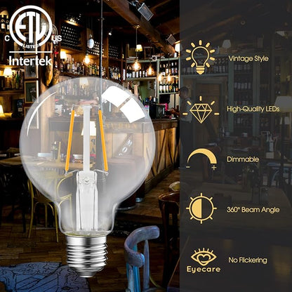 ENERGETIC SMARTER LIGHTING 5W Dimmable G25 LED Globe Light Bulb, G25 LED Vintage Light Bulb, 60W Equivalent, 500Lumens, 2700K Soft White, E26 Base, ETL Listed, 6-Pack