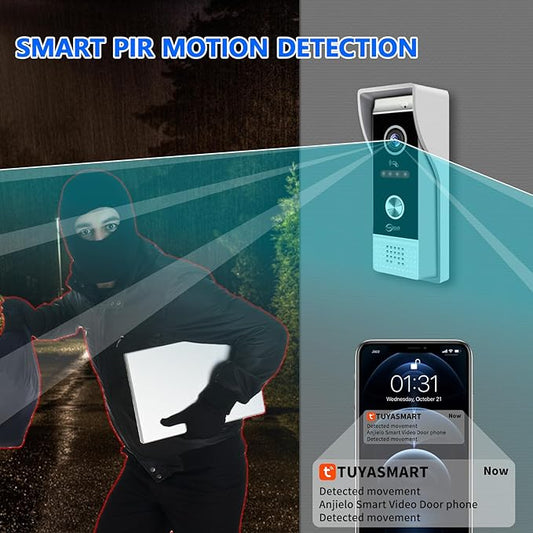 ANJIELO SMART Wired Video Doorbell with Indoor Monitor,Video Intercom System, Hardwired Door Entry Camera with Two-Way Audio, Motion Detection, Remote Unlock for Home Security(Black)
