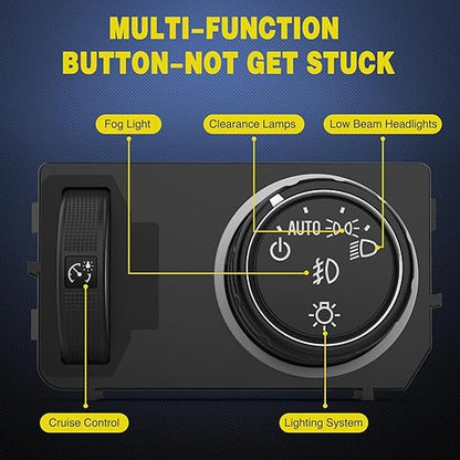 Nilight Headlight Dimmer Switch Compatible with 2014 2015 2016 2017 2018 2019 Chevy Silverado 1500 2500HD 3500HD Tahoe 2017-2019 GMC Sierra 1500 2500HD 3500HD with Blue LED Light