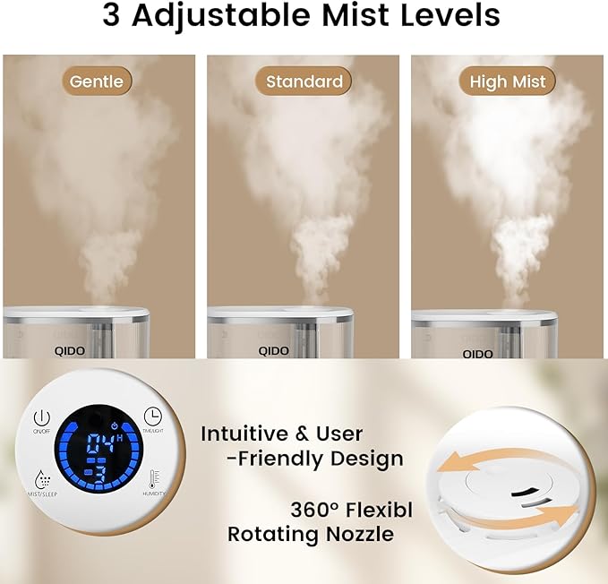 COMHOMA Top Fill Humidifiers for Bedroom, 5L Tank for Large Room, Easy to Fill & Clean, 28dB Quiet Cool Mist Air Humidifier for Home Baby Nursery & Plants, Touch/APP/7-color Nightlight, 36H, White