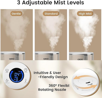 COMHOMA Top Fill Humidifiers for Bedroom, 5L Tank for Large Room, Easy to Fill & Clean, 28dB Quiet Cool Mist Air Humidifier for Home Baby Nursery & Plants, Touch/APP/7-color Nightlight, 36H, White