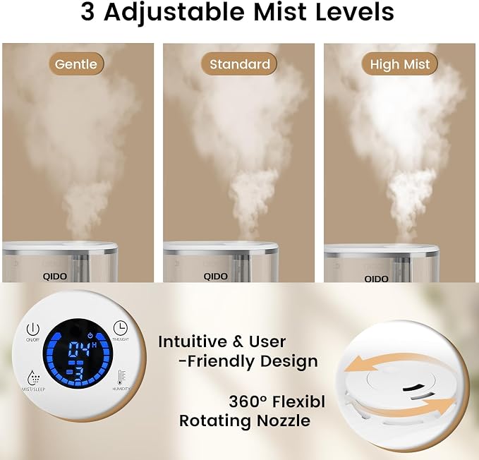 COMHOMA Humidifiers for Bedroom, 5L Top Fill for Large Room, 36H Runtime, 28 dB Quiet Cool Mist Air Humidifier for Baby Nursery, Plants, Indoor, APP/7-color Nightlight,Easy to Clean & Fill,Light White