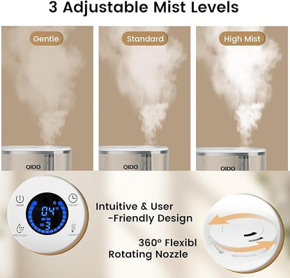 COMHOMA Humidifiers for Bedroom, 5L Top Fill for Large Room, 36H Runtime, 28 dB Quiet Cool Mist Air Humidifier for Baby Nursery, Plants, Indoor, APP/7-color Nightlight,Easy to Clean & Fill,Light White