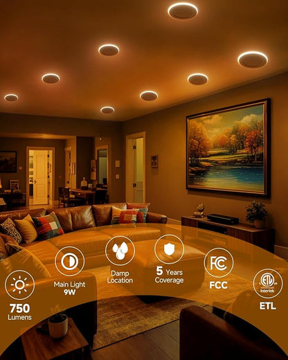Ensenior 24 Pack 4 Inch LED Recessed Ceiling Light with Night Light, Dimmable, 2700K-5000K 5CCT, 750LM 9W 120V, High Brightness Canless Wafer Downlight - ETL&FCC&IC