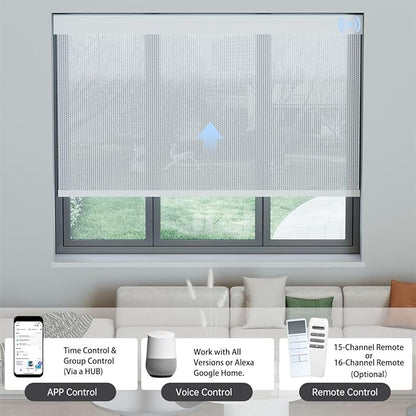 Motorized Solar Shades, Light Filtering Smart Blinds for Windows Automatic Blinds Compatible with Alexa, Falme Resistant Roller Shades Customized for Office Living Room (5% Openness Sliver)