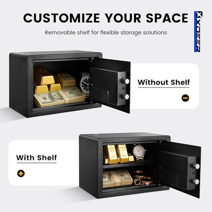 XDeer Biometric Safe Box, 0.78 Cuft Small Safe with 4 Unlocking Ways | Fingerprint/Backlit Keypad/Keys/APP, LED Light, Silent Mode, Adjustable Shelf, Smart Home Safe for Cash/Jewelry/Documents