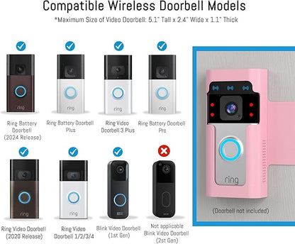 Homalor Ring Doorbell Mount - Pink, All Metal Anti Theft Doorbell Holder for Ring & Blink, No Drill Required