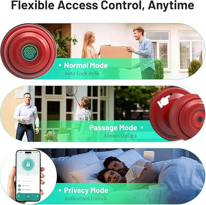 Smart Fingerprint Door Lock with Tuya App Control, Keyless Entry Lock with Backup Key, Auto-Lock, Easy Install for Home, Apartment, Office Red