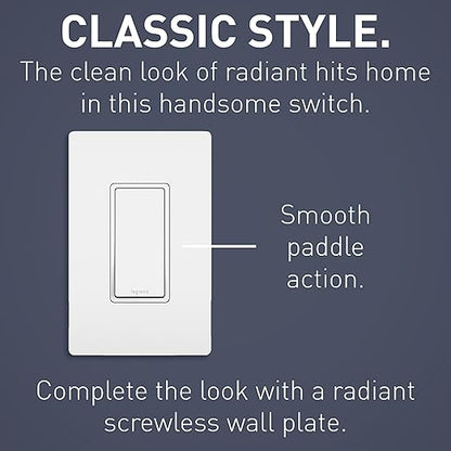 Legrand radiant TM874WCC6 15 Amp Rocker Wall Switch, 4-Way Decorator Light Switches, White (1 Count)