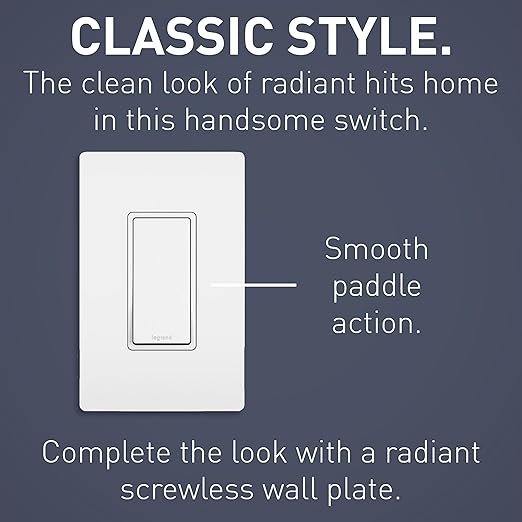 Legrand radiant TM873WCP4 15 Amp Rocker Wall Switch, 3-Way Decorator Light Switches, White (5 Pack)
