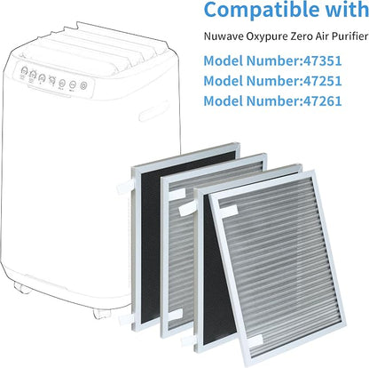 Replacement Filters Compatible with Nuwave Oxypure Zero Smart Air Cleaner Purifier Model 47351, 47251, 47261, 2 Stainless Steel Pre-filters and 2 Activated Carbon Coated Filters