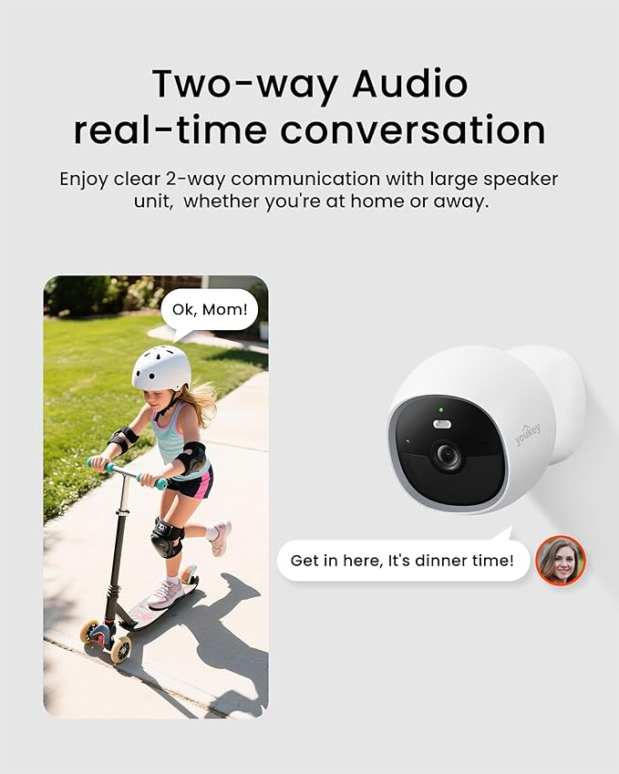 youkey S320 Magnetic Wire-Free Camera 2.5K QHD Security Camera with Dual Band WiFi 6, Built-in 8GB Storage, Color Night Vision, AI Human Pet Detection, IP65, No Monthly Fees