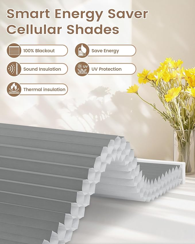 Kincmo Motorized Cellular Shades, Custom Motorized Blinds with Remote, Cordless Smart Electric Honeycomb Blinds Work with Apple HomeKit, Alexa, Google (100%-Blackout-Double-Cell Dark Grey)