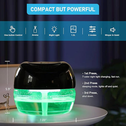 Water Based Air Purifier with Essential Oil Diffuser Pack, Air Washer with 7 Color LED Night Light, Air Revitalizer Includes 6x10ml Essential Oil Aroma Diffuser for Home, Office, Pet