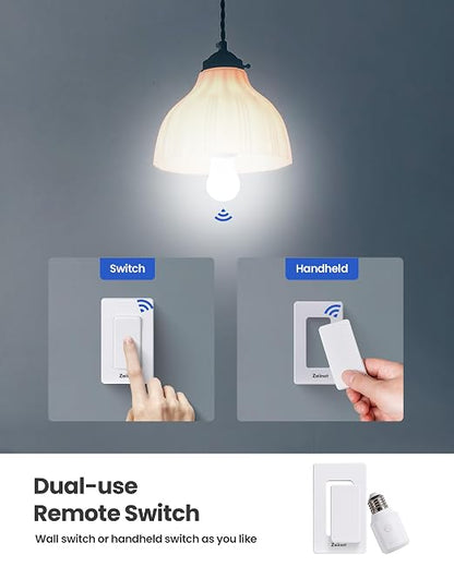 Zoiinet 500W Remote Control Light Bulb Socket, Wireless Light Switch for Pull Chain Lighting Fixture, E26 E27 Bulbs Base Holder, Programmable, No Wiring Needed, for Bedroom, Stair, Closet & Garage | 300ft, for Pull Chain Light Fixture, E26 E27 Bulbs Ba...