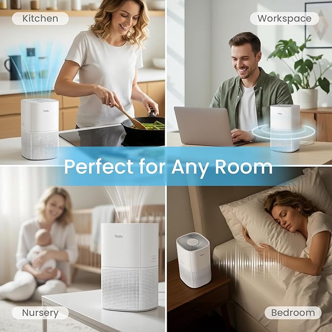YADU True H13 HEPA Air Purifier for Bedroom, Small Quiet Air Purifier for Home with 360° Surround Intake, Smart APP Control, 200 sq.ft, 3-Stage Filtration System