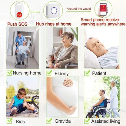 WiFi Caregiver Pager Wireless Call Button Nurse Alert System for Home/Elderly/Patient/Disabled with Phone App One Call Button One WiFi Receiver(only Supports 2.4GHz Wi-Fi)