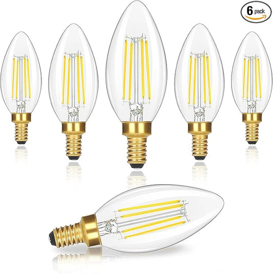 GoBright Dimmable E12 Candelabra LED Light Bulbs 60W Equivalent, Ultra Bright 630LM Chandelier Light Bulbs 5000K Daylight White, 6-Pack 6W Vintage Clear Glass LED Candle Bulb for Ceiling Fans