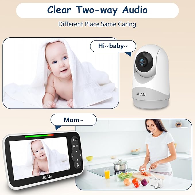JUAN Baby Monitor with Camera and Audio, No WiFi 100% Private, 3500mAh Long Battery, 1000ft Range Connection, Remote Pan-Tilt-Zoom, Crystal Night Vision, 2-Way Talk for Newborn Infant