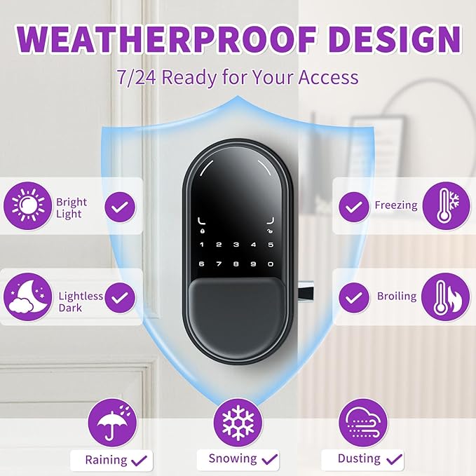 Venotech Palm Vein Smart Lock, 2-in-1 Doorbell Keyless Entry Door Lock with Code Passcode, IP55 Waterproof, Auto Lock, Upgraded Rechargeable Battery, Front Door Smart Lock for Home, Office,