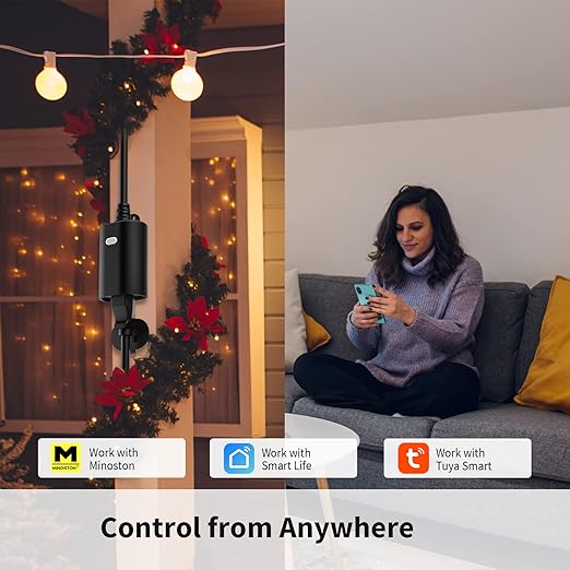 WiFi Dimmer Plug Outdoor Smart Outlet Compatible with Alexa and Google Assistant, IP65 Waterproof for Dimmable String Lights, No Hub Required, Max Power 400W, ETL and FCC listed(MP22WD)
