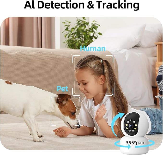 Hawkray 360° 2K 3MP Security Camera Indoor,2.4/5GHz WiFi Smart Motion Alert with AI & 911 Connect,Color Night Vision,355° Pan 60° Tilt,Two-Way Talk