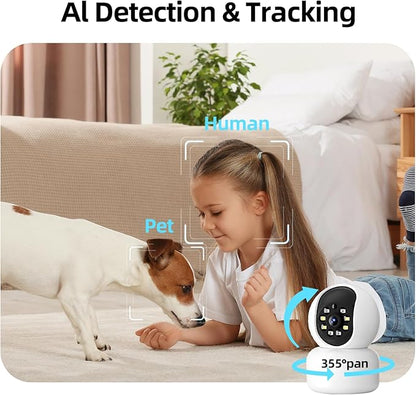 Hawkray 360° 2K 3MP Security Camera Indoor,2.4/5GHz WiFi Smart Motion Alert with AI & 911 Connect,Color Night Vision,355° Pan 60° Tilt,Two-Way Talk