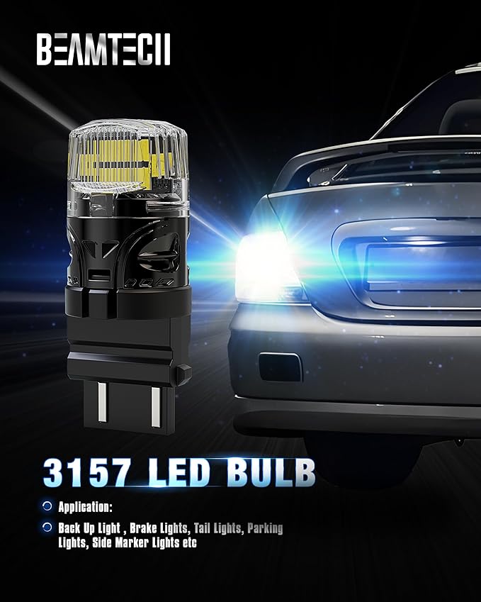 BEAMTECH 3157 3156 LED Bulbs Reverse Lights, 6500K White Super Bright for 3056 3156A 3057 4157 4057 3457 3057 Tail Lights, Brake Parking Back Up Lights, Pack of 2