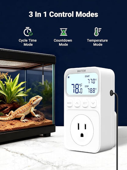 Plug in Temperature Controlled Outlet for Heater, Freezer 1200W 10A
