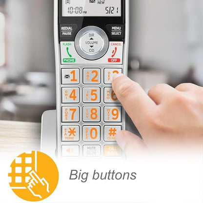 AT&T CL84307 Dect 6.0 Expandable Corded/Cordless Phone with Smart Call Blocker, Silver/Black with 3 Handsets