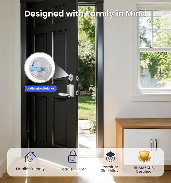 Veise VE029-E Wi-Fi Smart Lock with Handle & Non-Keyed Deadbolt, Fingerprint Keyless Entry Lock for Front Door, APP Remote Control, Keypad Electronic Digital Knob, IP65 Waterproof, Satin Nickel