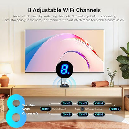 Wireless HDMI Transmitter and Receiver 4K Decoding 1080P 60HZ, 656 FT, HDMI Loop-Out, IR Extend, Dual Cooling Systems, 8 Channels, 1 TX to 3 RXS, Streaming from STB,PC,CCTV to TV,Projector,Monitor